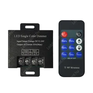 Led szalag dimmer 1*30A, 360W kódos + rádiós vezérlő távirányítóval, egyszínű Led szalagokhoz, Led modulokhoz. Life Light Led 2 év garancia!