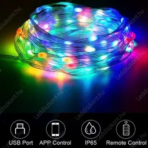 FAIRY Light Led magic fényfüzér 30 Led. 2db felett -10%. Bluetooth+ távirányító, RGBW, USB csatlakozós, IP65, kültérre is! Life Light Led 2 év garancia!