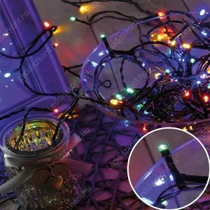 Karácsonyi 500 Led fényfüzér, rizsszem IP44, kültérre is! Multicolor /piros-zöld- kék-sárga/ Leddel, 8 funkció, villogtató, memória. Life Light Led.