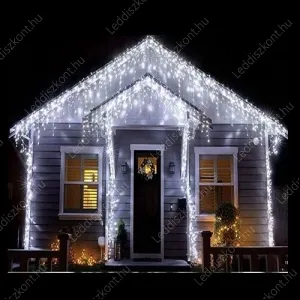 Karácsonyi 200 Led jégcsap függöny, 200db hideg fehér világító Led+1db meleg fehér ami felvillan! IP44 kültérre is, időzítő, vezérlő. Life Light Led.