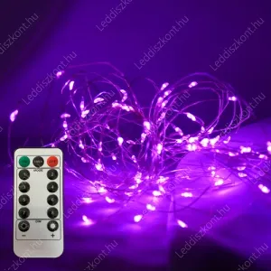 Karácsonyi fényfüzér, 100 db Nano mikró Led,  pink Leddel, 8 funkciós vezérlővel! 5V, USB csatlakozós! Life Light Led 2 év garancia!