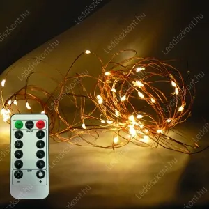 Karácsonyi fényfüzér, 100 db Nano mikró Led, extra meleg /2500 kelvin!/ fehér Leddel, 8 funkciós vezérlővel! 5V, USB csatlakozós! Life Light Led.