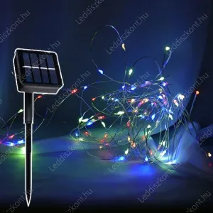 Napelemes Led fényfüzér 100 db, színes, multi color Leddel, 8 funkciós vezérlővel, IP65 vízálló.