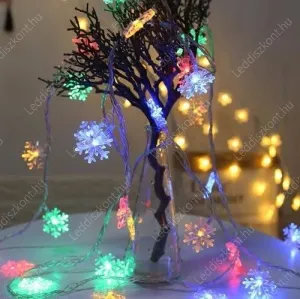 Karácsonyi Led füzér, 100db hópihe, multi color Led, villogtatható, 8 funkciós vezérlővel, 5V, USB csatlakozós! Life Light Led 2 év garancia!