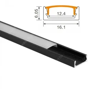 Alusín profil szett. 2 m  fekete sín+ opál búra +4 db vég, 8-12 mm Led szalaghoz, ragasztható vagy csavarozható!