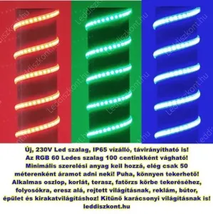 Led szalag 230V RGB LLSZIP65V60L230V100CMRGB 2 év gar. – 3. kép
