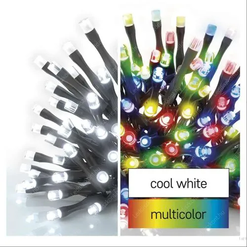 D4AJ01 Emos 100 Led fényfüzér. Hideg fehér és multicolor Leddel, 8 funkciós fényprogrammal. IP44, kültérre is! Emos Led fényfüzér D4AJ01RIZS100LCWMULTI 1 év gar.