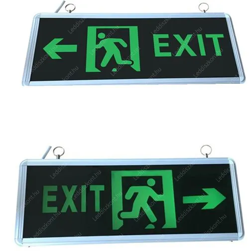 Led Exit lámpa, kétoldalas, kijáratjelző vészvilágítás, 3W, 1.5H üzemidő, folyamatosan világít. Jobb vagy bal oldalra mutat. Led Exit LLEXIT2OLDALIP44 2 év gar.