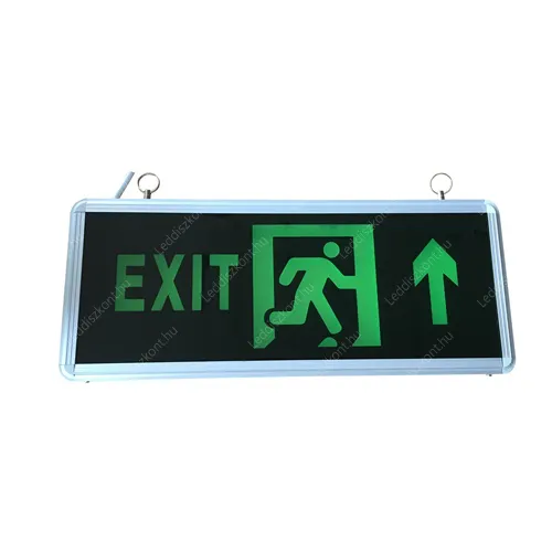 Led Exit lámpa, kijáratjelző vészvilágítás, kétoldalas, 3W, 1,5H üzemidő, folyamatosan világít. Felfelé mutat. Led Exit LLEXIT2OLDALIP44UP 2 év gar.