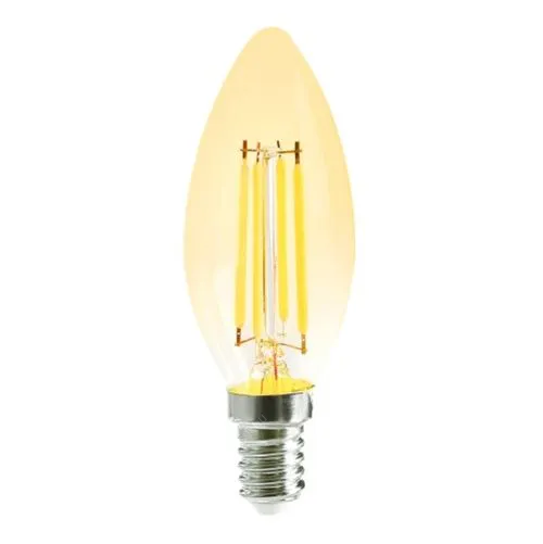 Led Filament gyertya égő 6W, 500 Lumen, 50W izzó helyett. E14, 2000 kelvin, extra meleg fehér, nem vibrál a fénye! Life Light Led 2 év garancia! Led gyertya LLGYFIL6WE14EWWA 2 év gar.