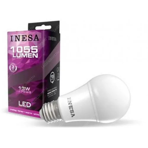 Inesa Led körte E27 13W, 1055 lumen, 80W izzó helyett, 4000 kelvin, közép fehér. Led körte LLK13W60608E27SW 2 év gar.