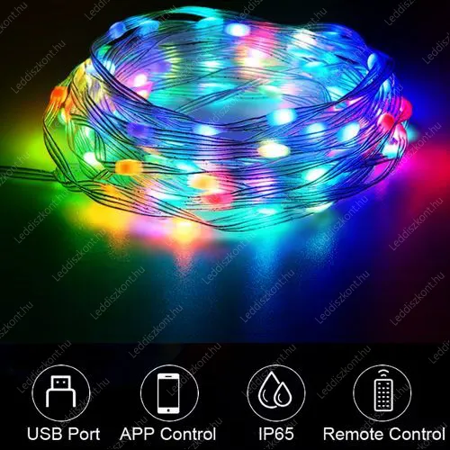FAIRY Light Led magic fényfüzér 30 Led. 2db felett -10%. Bluetooth+ távirányító, RGBW, USB csatlakozós, IP65, kültérre is! Life Light Led 2 év garancia! Magic Led füzér LLKFAIRYIP65BTUSB30LDREAM 2 év gar.