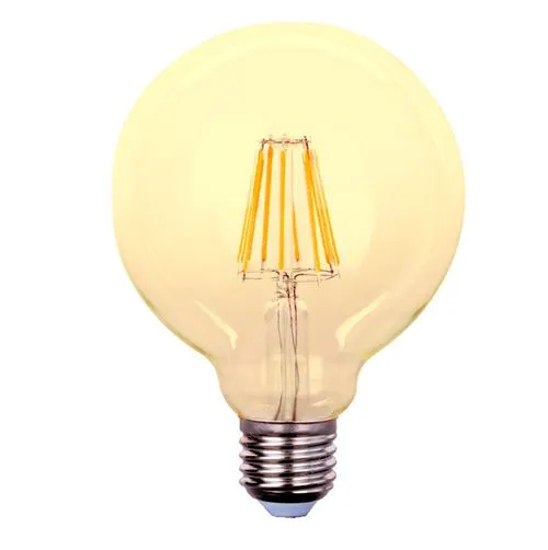 Led Filament körte égő 12W, borostyán bura, 125mm fejátmérő, 100W izzó helyett, E27, 1080 lumen, 2000 kelvin, extra meleg fehér. Life Light Led. Led körte LLKFIL12W125MME27EWWA 2 év gar.