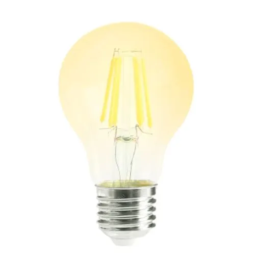 Led Filament körte égő 6W, borostyán bura, 45mm, 500 Lumen, 50W izzó helyett. E27, 2000K, extra meleg fehér, nem vibrál! Life Light Led 2 év garancia! Led körte LLKFIL6W45MME27EWWA 2 év gar.