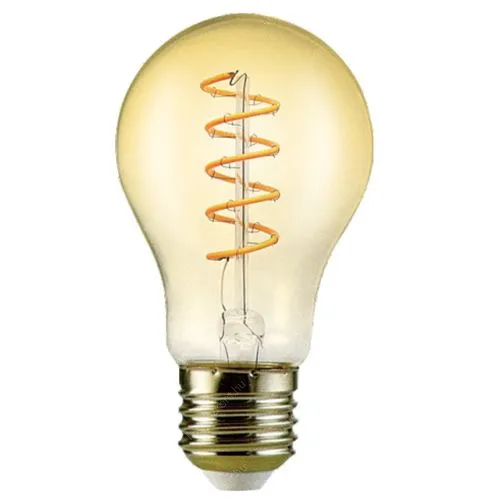 Led Filament körte égő 6W, borostyán burás dekor Led, 500 Lumen, 50W izzó helyett. E27, 2100K, extra meleg fehér, nem vibrál! Life Light Led. Led körte LLKFIL6WE27DEWEA 2 év gar.