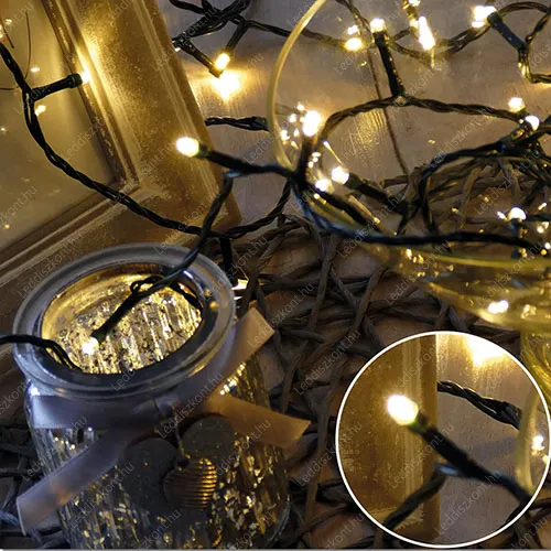 Karácsonyi 100 Led fényfüzér, rizsszem IP44, kültérre is! Meleg fehér Leddel, 8 funkció, villogtató, memória. Life Light Led. Karácsonyi fényfüzér LLKFIP44RIZS8VILM100LWW 2 év gar.