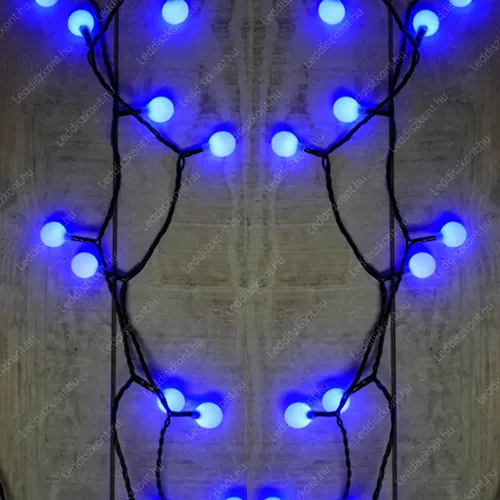 Karácsonyi Led fényfüzér 100 db nagy golyó, kék fénnyel. IP44, kültérre is! 8 funkciós vezérlővel és időzítővel. Life Light Led.. Karácsonyi fényfüzér LLKIP44CHERRYTIM100LB 2 év gar.