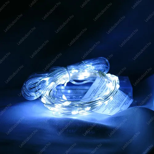 Elemes mikró ledes Nano fényfüzér, 50 db hideg fehér Leddel. Csak világít, időzítős! Elem nem tartozék, 3× AA 1,5 V. Life Light Led 2 év garancia! Karácsonyi fényfüzér LLKNANOBAT3XAA50LCW 2 év gar.