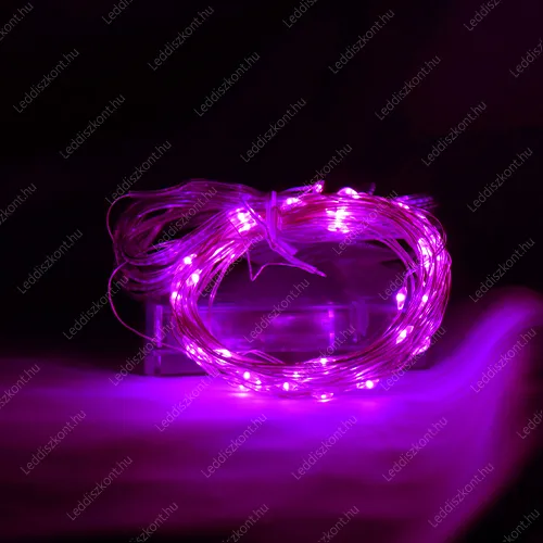 Elemes mikró ledes Nano fényfüzér, 50 db pink Leddel. Csak világít, időzítős! Elem nem tartozék, 3× AA 1,5 V. Life Light Led 2 év garancia! Karácsonyi fényfüzér LLKNANOBAT3XAA50LPINK 2 év gar.
