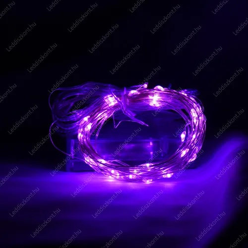 Elemes mikró ledes Nano fényfüzér, 50 db lila Leddel. Csak világít, időzítős! Elem nem tartozék, 3× AA 1,5 V. Life Light Led 2 év garancia! Karácsonyi fényfüzér LLKNANOBAT3XAA50LPURPLE 2 év gar.