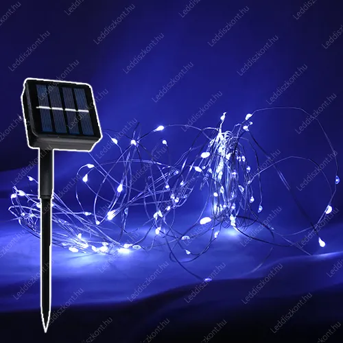 Napelemes Led fényfüzér 100 db, hideg fehér Leddel, 8 funkciós vezérlővel, IP65 vízálló. Karácsonyi fényfüzér solar LLKNANOIP65SOL8F100LCW 2 év gar.