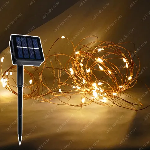 Napelemes Led fényfüzér 100 db, extra meleg /2500 kelvin!/ fehér leddel, 8 funkciós vezérlővel! Life Light Led 2 év garancia! Karácsonyi fényfüzér solar LLKNANOIP65SOL8F100LWW 2 év gar.