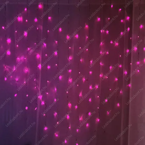 Valentin napra, esküvőre szív alakú függöny, 32 db kis szív, 122 db pink Leddel, átlátszó vezeték, 8 funkciós vezérlő, 5V, USB csatlakozó! Life Light. Esküvői Led függöny LLKNIP44USB8FCURHEARTPINK 2 év gar.