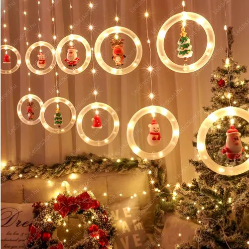 Karácsonyi Led függöny, 10 db köralakú karácsonyi figurával, 8 funkciós vezérlővel, 110 db meleg fehér Leddel, időzítős, USB csatlakozós. Life Light Led 2 év garancia! Karácsonyi függöny LLKNUSBTCUR110LROUNDWIN 2 év gar.