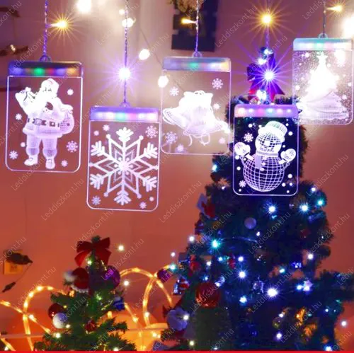 Karácsonyi Led függöny, 5 db karácsonyi műanyag figurával, 22 db multi color Leddel, távirányítós, 8 funkciós vezérlővel, időzítős! USB csatlakozós. Life Light Led 2 év garancia! Karácsonyi függöny LLKNUSBTCUR22LWIN 2 év gar.