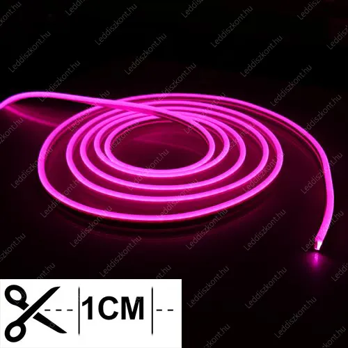 Led Neon Flex 1 centinkként vágható! 24V, 10W, 120 Led/m, 6x12mm, IP68 vízálló, pink. Life Light Led 2 év garancia! Led Neon Flex LLLNF24V1CM6X12PINK 2 év gar.