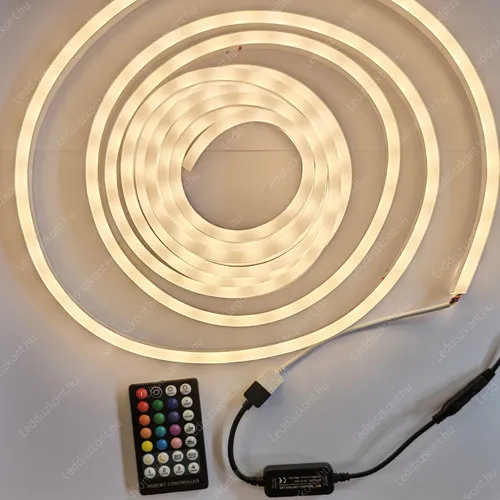 Led Neon Flex csomag 5M RGBW Led szalag+ RGBW vezérlő. 24V, 7W/m, 36 Led RGB+ 36W Led/m 2700 kelvin, IP68 vízálló. Led Neon Flex LLLNF24VFLAT8X16RGBW5M 1 év gar.