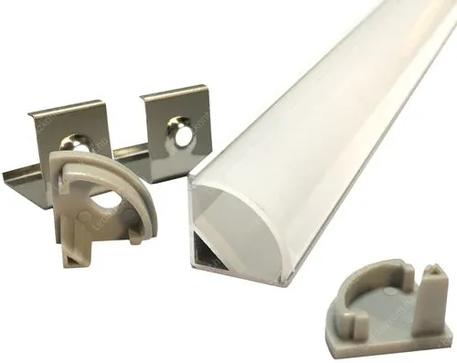 Alumínium profil Led szalaghoz sarok 1 méter sín+ opál búra+2 db rögzítő+2 db vég. 8-12 mm széles Led szalaghoz. Alusín szett LLLSZASIN1MVSAROK45TEJSZETT 1 év gar.