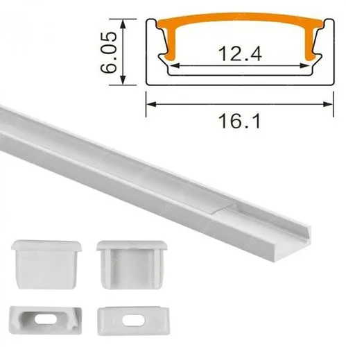 Alusín Led profil 2M szett, 8-12 mm Led szalaghoz. 2 m fehér sín+ átlátszó búra +4 db vég. Alusín szett LLLSZASIN2M20595ATSZETT 1 év gar.