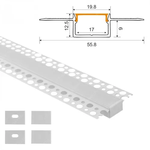 Gipszkartonba glettelhető fehér alu profil szett 2M sín+ opál takaró+4db végzáró. Akár 17mm Led szalaghoz is! Alusín szett LLLSZASIN2MGK20941TEJSZETT 1 év gar.