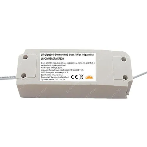 Dimmerelhető, fényerő szabályozható driver led panelhoz 53W, 1200mA, 27-42V. Csak a saját kapcsolójával üzemel, LLPDIMMERKAP53W! Led panel LLPDIMMERDRIVER53W 3 év gar.