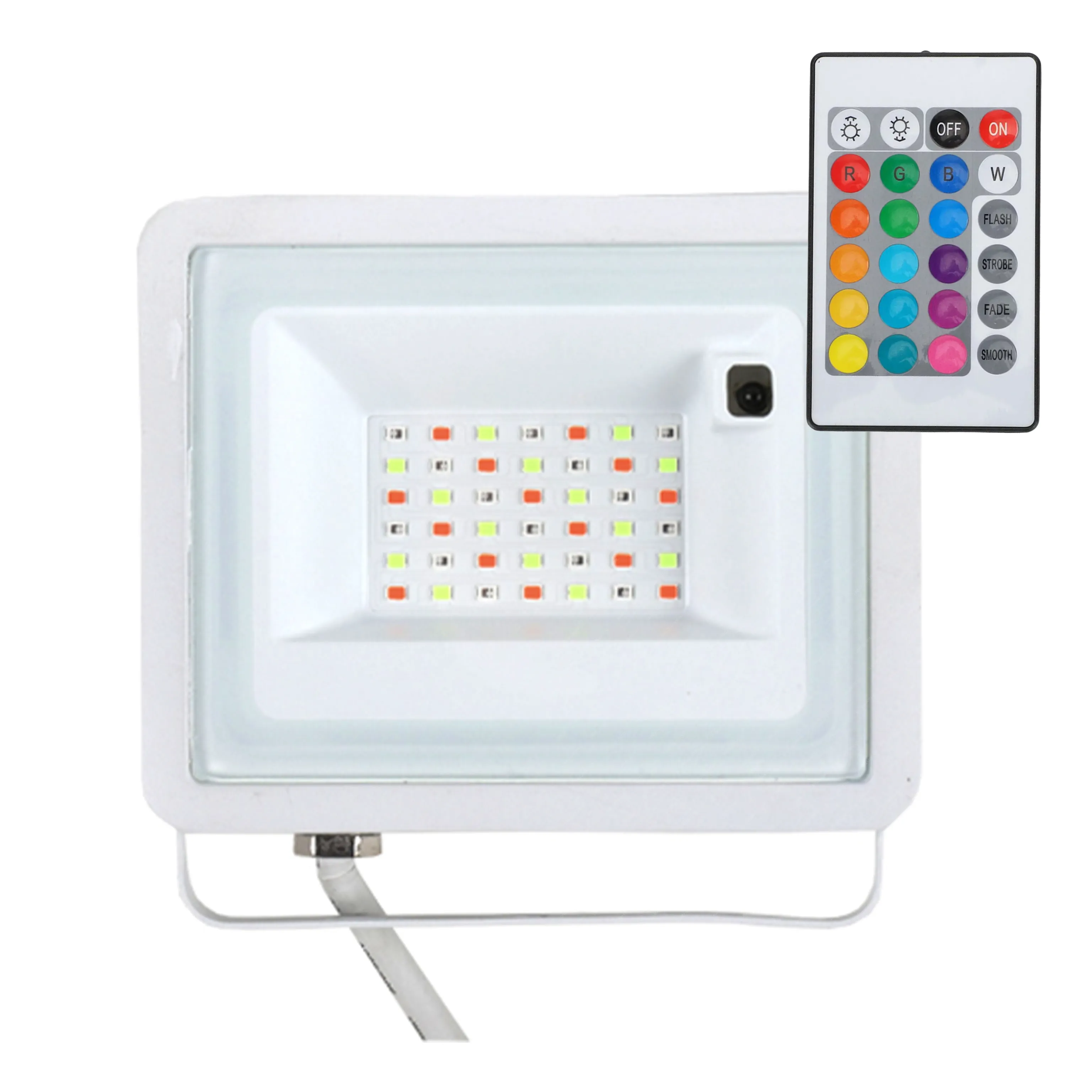 Led reflektor RGB + infra távirányító 30W, 1200 Lumen, 120°, IP65, vízálló, fekete ház. Már csak a Lehel utcai üzletben! Led reflektor LLR30WSMDWRGB 1 év gar.