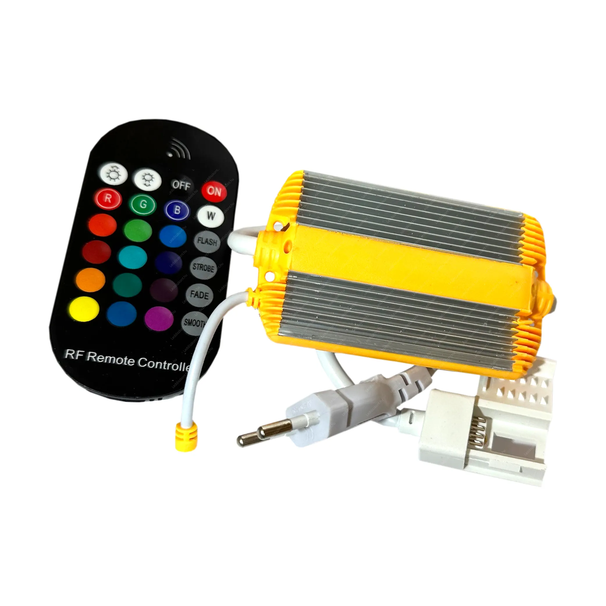 230V RGB Led szalaghoz vezérlő és 24 gombos távirányító. Bármilyen szín kikeverhető, maximum 50 métert tud vezérelni. Led szalag 230V RGB LLSZ60L230VRGB15A24K 1 év gar.