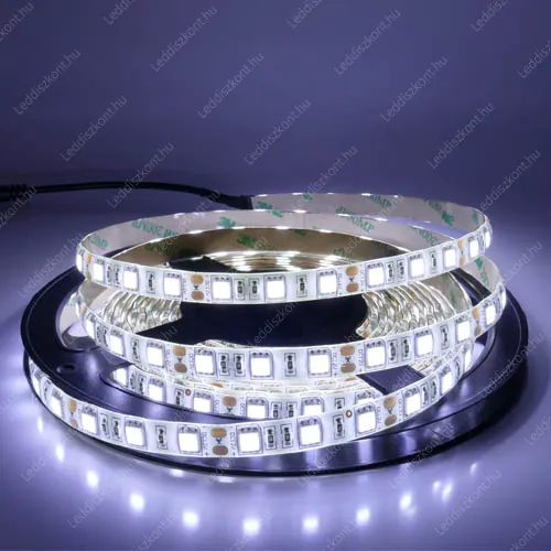 Extra erős Led szalag IP65, vízálló, 60 led/m, 5050 chip, 1050 Lumen, hideg fehér. Life Light Led 2 év garancia! Led szalag LLSZIP65505060L2EVCWE 2 év gar.