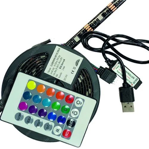 RGB Led szalag, USB csatlakozós Led szalag csomag, 2 méter 30 Led RGB szalag + vezérlő + távirányító! 5V. Life Light Led 2 év garancia! Led szalag csomag LLSZIP655050USB5V30L2MRGB 2 év gar.