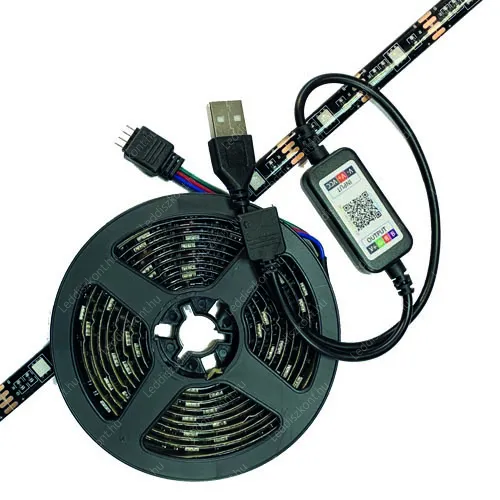 RGB Led szalag, USB csatlakozós Led szalag csomag, 2 méter RGB szalag + Bluetooth vezérlő, 5V. Life Light Led 2 év garancia! Led szalag LLSZIP655050USB5V30LBLUET2MRGB 2 év gar.