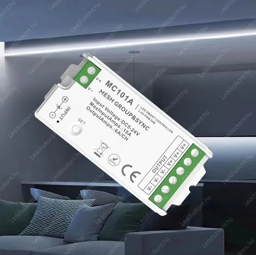 MESH csoport vezérlő egyszínű Led szalaghoz rádiós, 4 zónás 15A, 180W. MESH 2 év garancia! Led vezérlő MESH LLSZVMC101A15A1C 2 év gar.