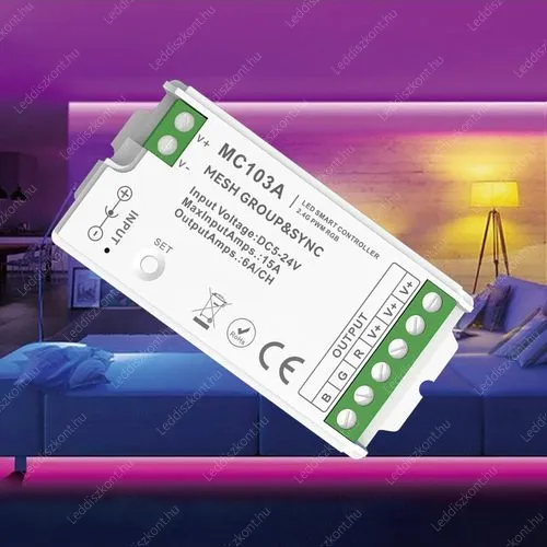 MESH RGB vezérlő Led szalaghoz 15A, 4 zónás csoport és szinkron vezérlő, rádiós, 12V-15A-180W, 24V-15A-360W. MESH 2 év garancia! Led vezérlő MESH LLSZVMC103A15ARGB 2 év gar.
