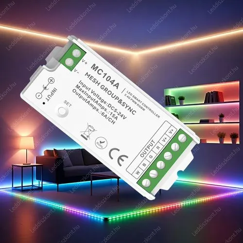 MESH RGBW vezérlő Led szalaghoz 15A, 4 zónás csoport és szinkron vezérlő, rádiós, 12V-15A-180W, 24V-15A-360W. MESH 2 év garancia! Led vezérlő MESH LLSZVMC104A15ARGBW 2 év gar.