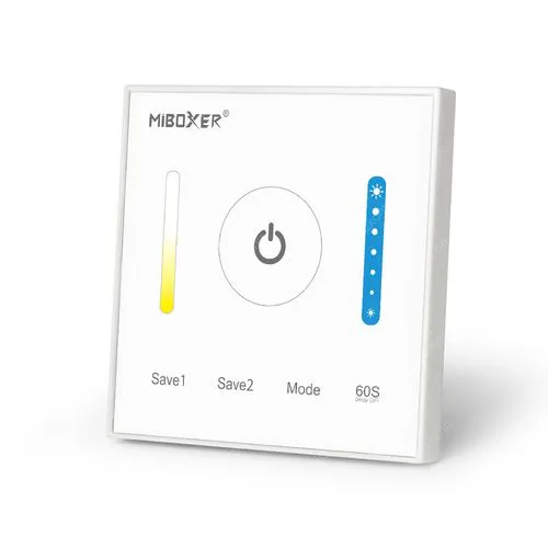 Mi-Light P2 fali panel CCT Led szalag vezérlő és távirányító egyben, egyszínű vagy kétszínű Led szalaghoz, rádiós, 10A, 120W. Befér a 65mm dobozba! Mi-Light 2 év garancia! Led vezérlő LLSZVWALLCCT10AP2 2 év gar.