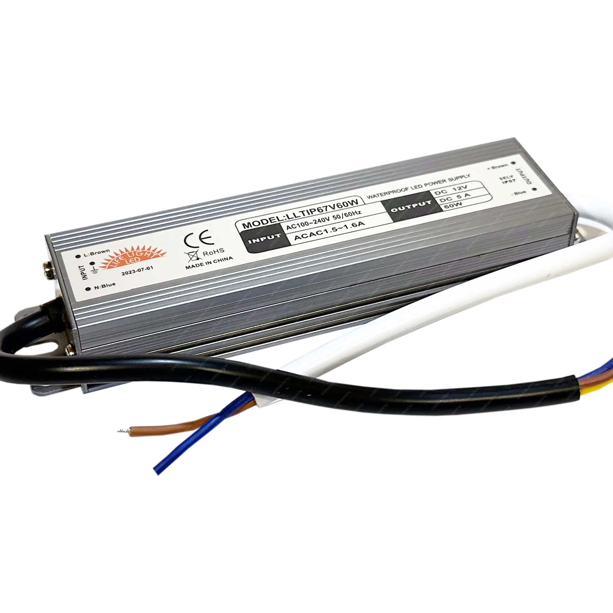 Led 60W DC tápegység, 5A, IP7 vízálló. Life Light Led 2 év garancia! Led tápegység, vízálló LLTIP67V60W 2 év gar.