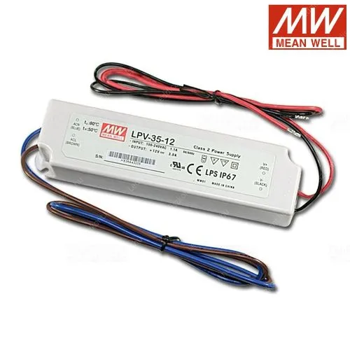 Led Mean Well tápegység LPV-35-12, 12V, 35W, 3A, IP67 vízálló, 2 év garancia! Led tápegység Meanwell LLTMWIP67LPV12V35W 2 év gar.