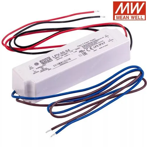 Led Mean Well tápegység LPV-35-24, 24V, 1,5W, 8A, IP67 vízálló, 2 év garancia! Led tápegység Meanwell LLTMWIP67LPV24V35W 2 év gar.