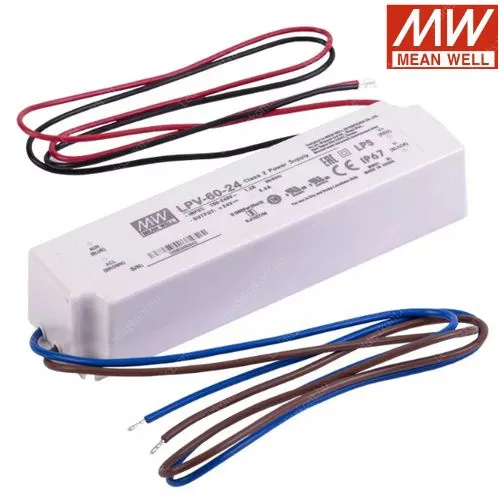 Led Mean Well tápegység LPV-60-24, 24V, 60W, 2,5A, IP67 vízálló, 2 év garancia! Led tápegység Meanwell LLTMWIP67LPV24V60W 2 év gar.