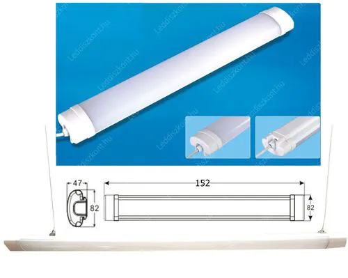 Por és páramentes LED lámpatest 150 cm, 74W, 7450 lumen, 58mm, 4000K, közép fehér. Led Tri-proof, IP65 vízálló ipari lámpa. Life Light led 3 év garancia! Led Tri-proof LVIZ150CM70W82MMIP65SW 3 év gar.