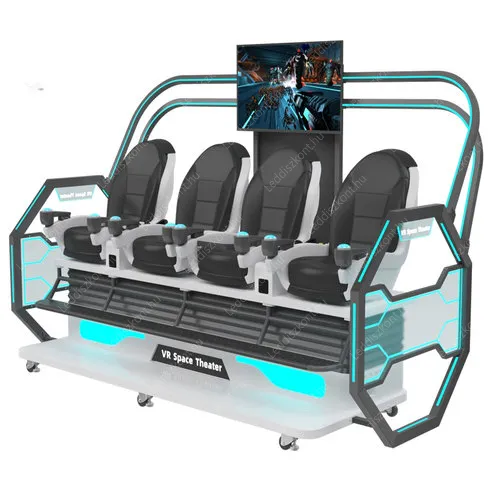 VR Space theatre. Pénzbedobós szimulátor. 4 üléses mozgó mozi, lövöldözős játékokkal, VR szemüveggel, 100 játékkal. Speciális effektekkel: lábcsapás, ütközés, lövés. VR Space theatre